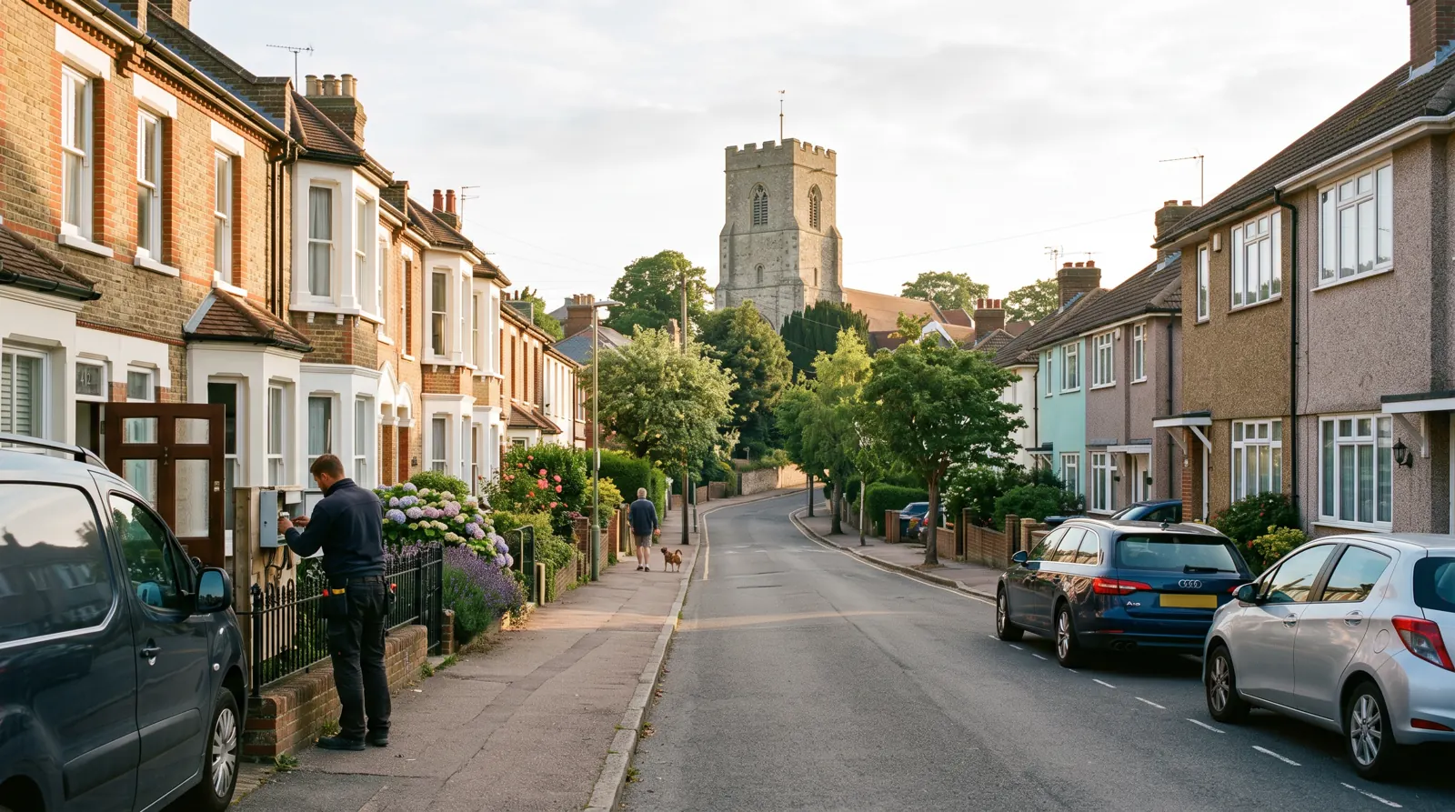 Residential street of Victorian and 1930s houses in Kent